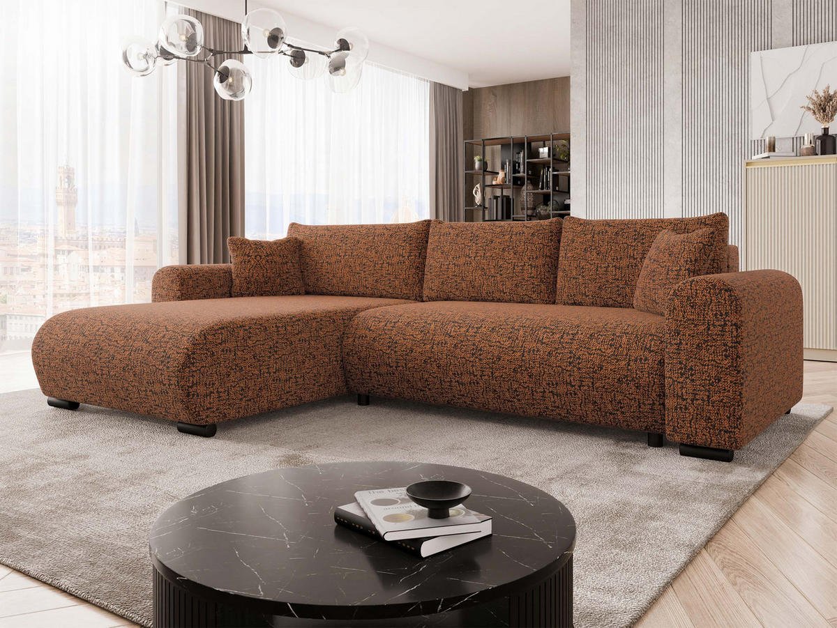 ECKSOFA Merkos - Schwarz/Bronzefarben, Holz/Textil (285/188cm) - MIRJAN24