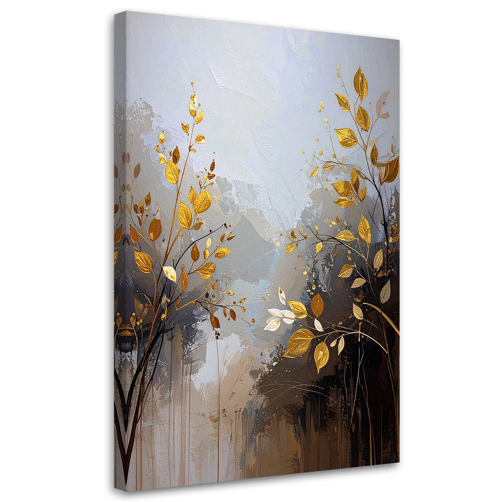 BILD auf Leinwand, Abstrakte goldene Blätter Pflanzen Glamour - Grau, Textil (30/45cm) - Feeby