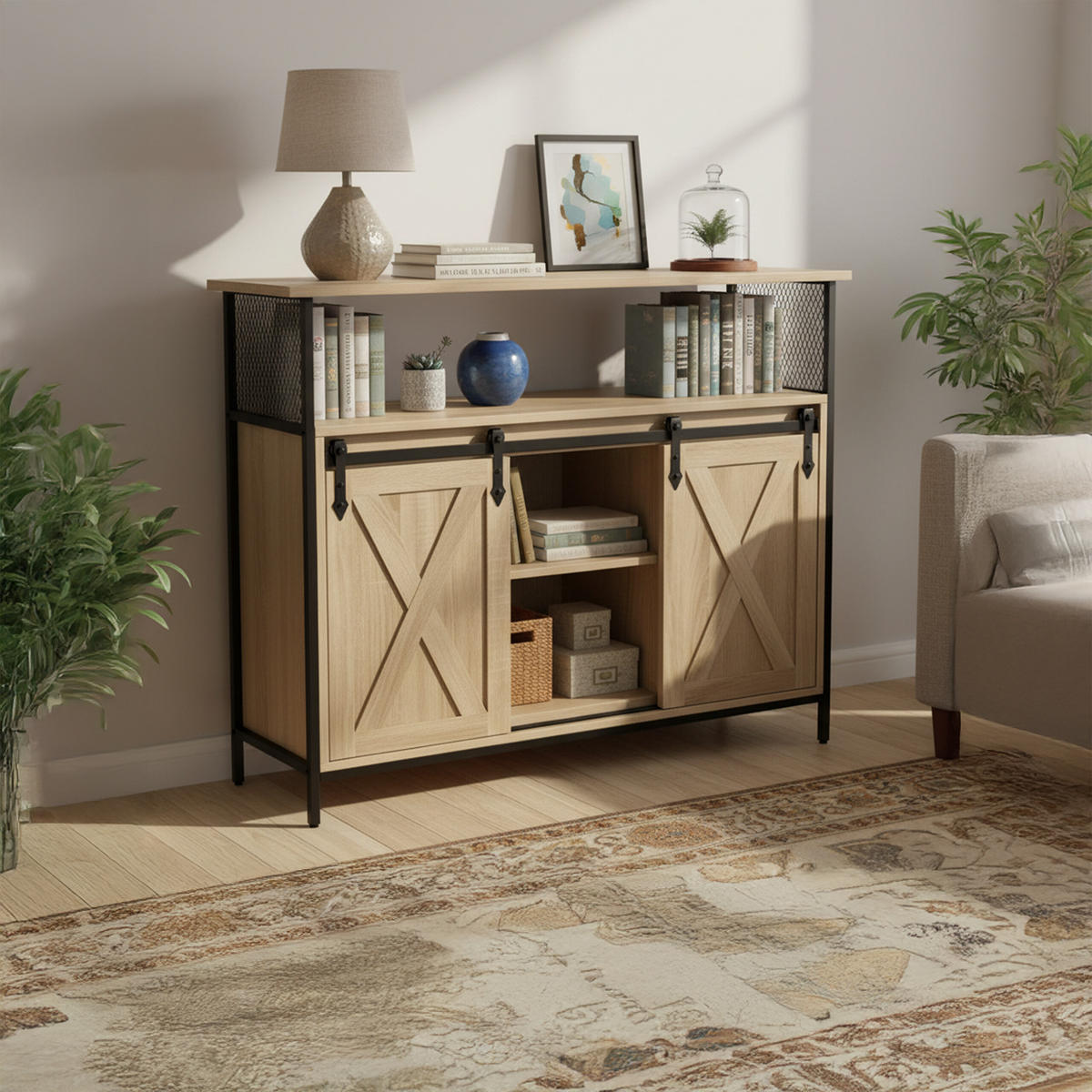 KOMODA - svetlohnedá/prírodná farba, kov/kompozitné drevo (100/80/33cm) - Relaxdays