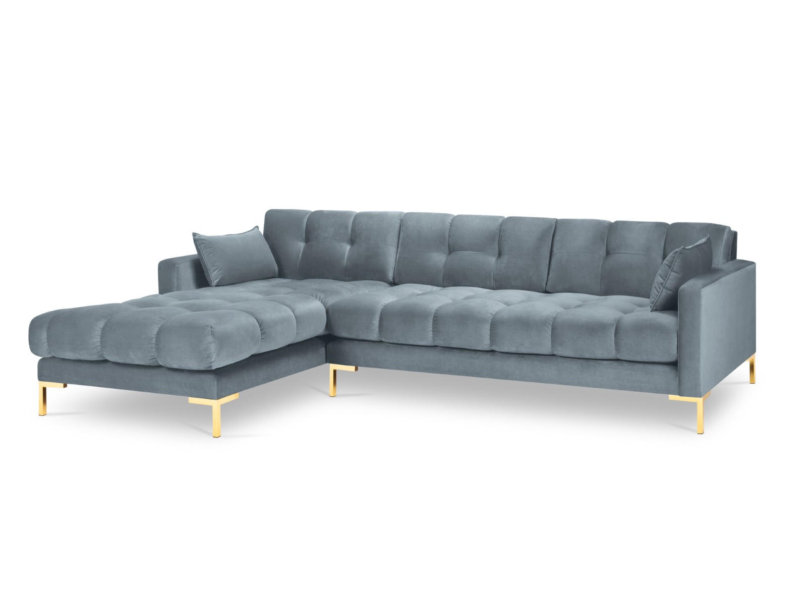ECKSOFA links Mamaia aus Samt hellblau 5 Sitzplätze - Hellblau, Textil (185/293cm) - Micadoni