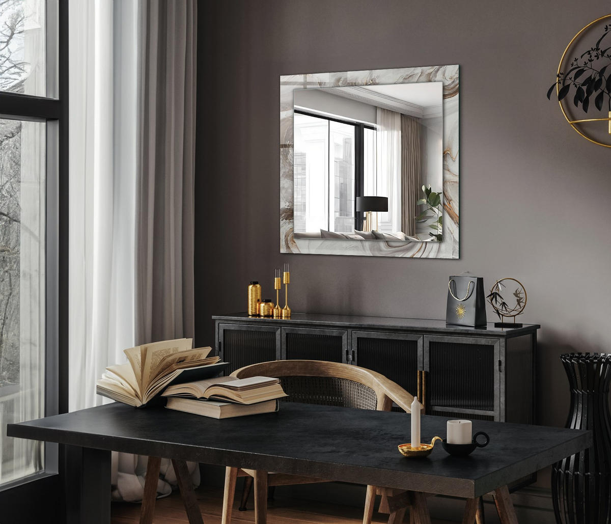 SPIEGEL 60 x 60 cm Rechteckig mit Aufdruck - Beige, Glas (60/60/0.4cm) - TULUP