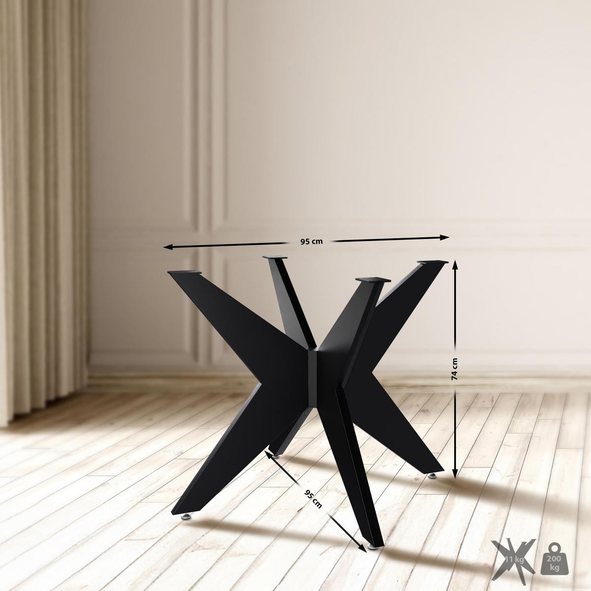 TISCHBEIN eckig 95/95/74 cm Metall schwarz - Schwarz, Metall (95/74/95cm) - CLP