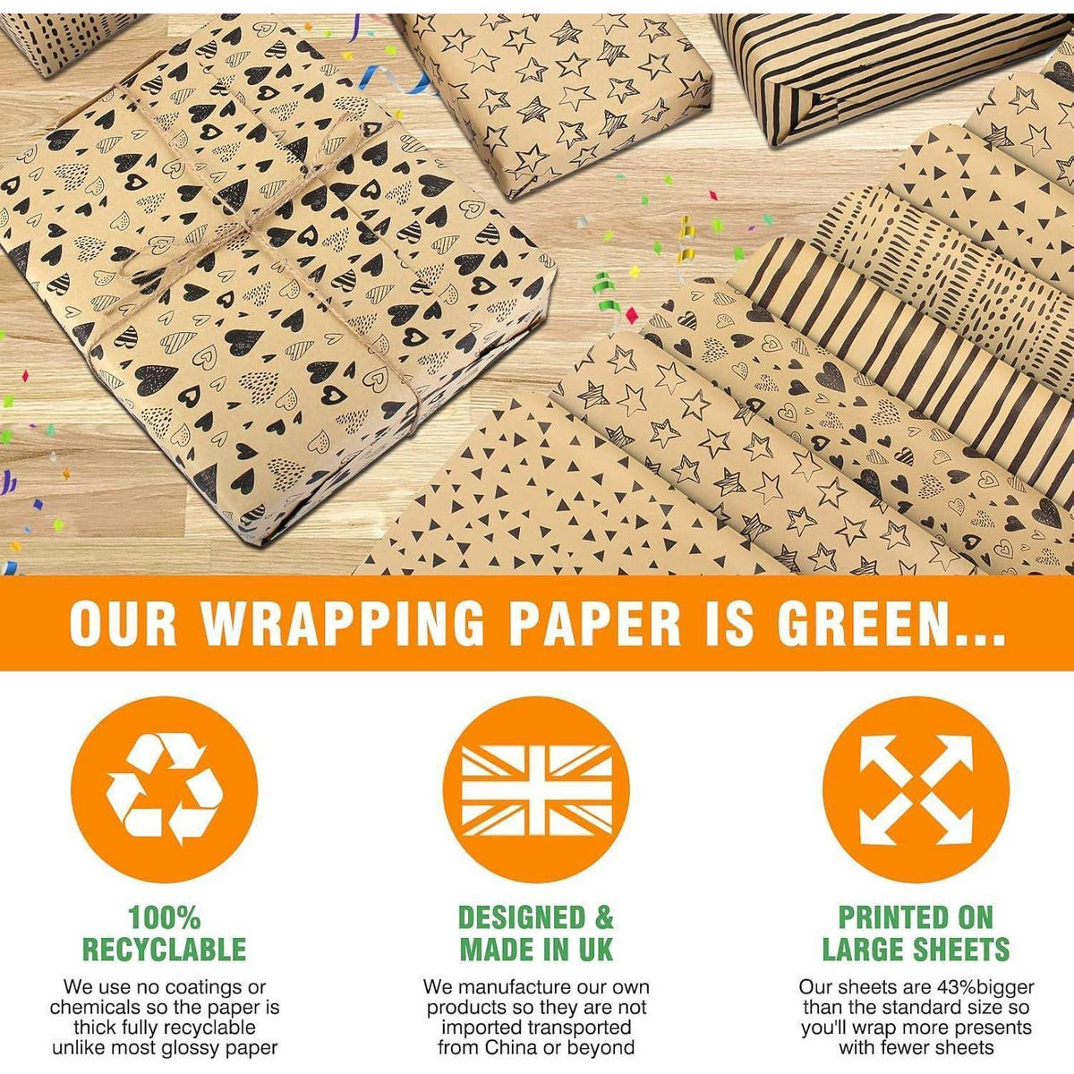 GESCHENKPAPIER Set 5-teilig mit Anhängern und Garn - Multicolor, Papier (50/50/70cm)