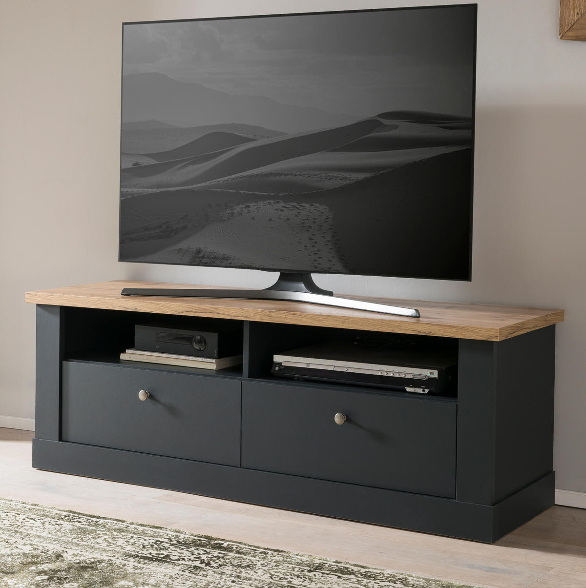 TV-LOWBOARD grau, Eiche Wotan, Landhaus 135 cm, TV Unterteil mit Soft-Close - Silberfarben/Eiche Wotan, Holzwerkstoff/Kunststoff (135/51/45cm) - Furn.Design