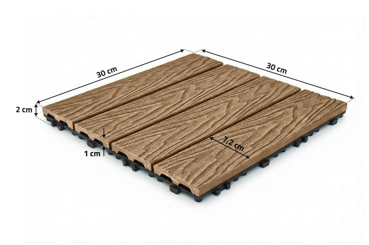 30ER-SET TERRASSENFLIESEN JURA 30x30cm Teak-Verbund - Teakfarben, Holzwerkstoff (30/30/2cm) - Casanoov