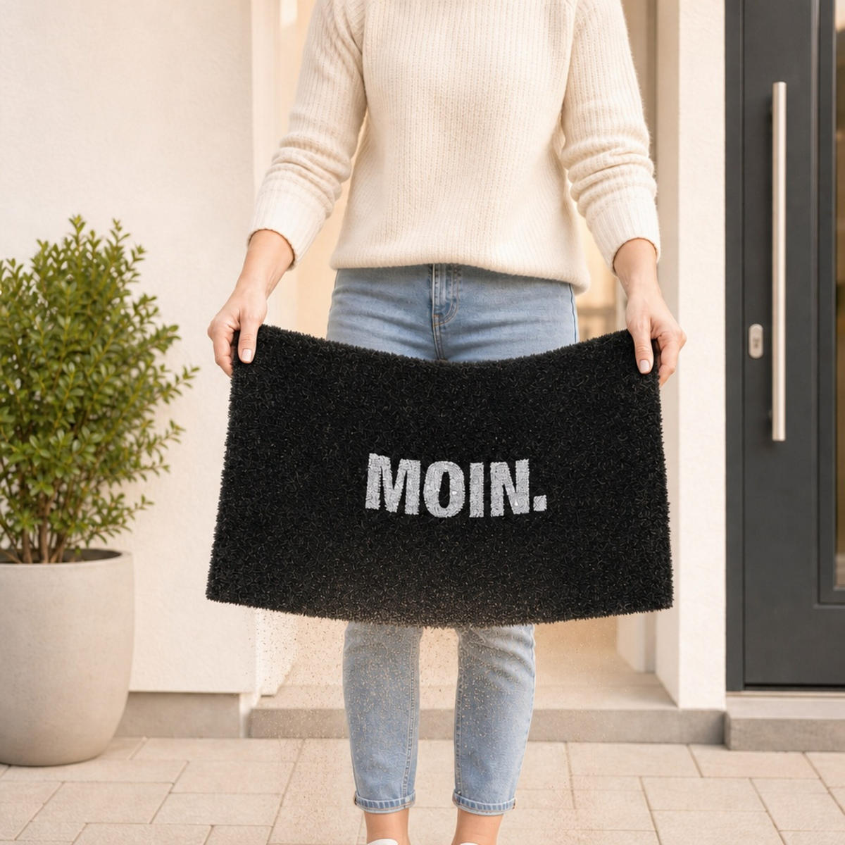 ROHOŽKA Černá kokos nápis Moin - černá, textil/plast (60/40cm) - Relaxdays