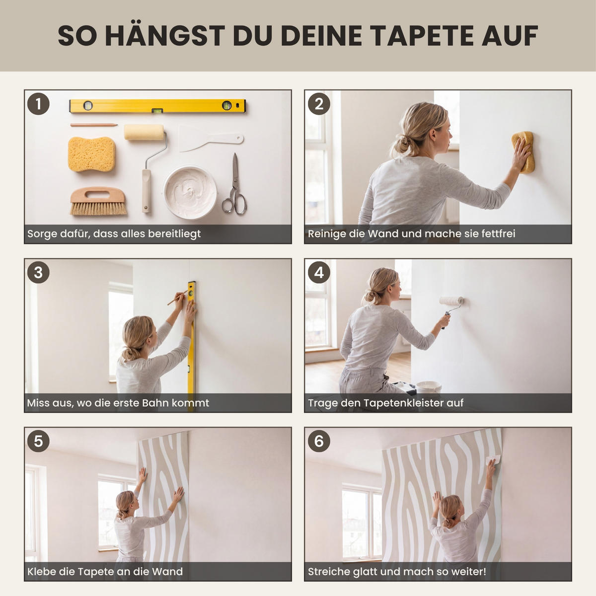 TAPETE - Abstrakt - Zebra - Beige - 300x240 cm - Beige, Papier (300/240cm) - OnlyWow