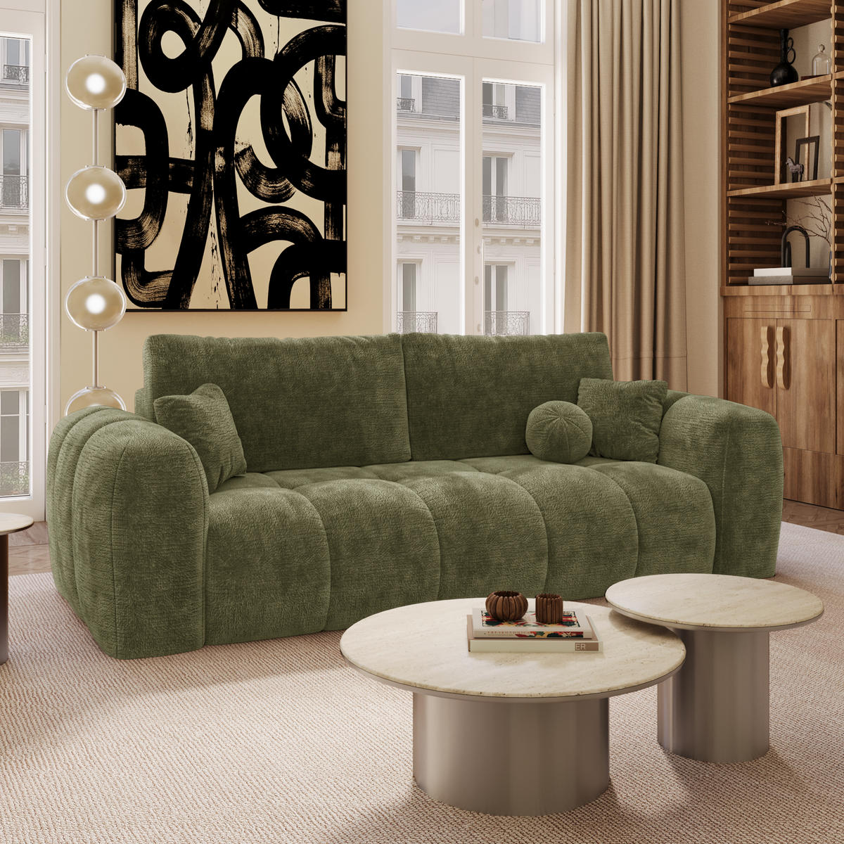 SCHLAFSOFA mit Stauraum SKY Geprägter Samt Vintage-Grün 260cm - Dunkelgrün/Grün, Textil (260/75/100cm) - Premium Interiors