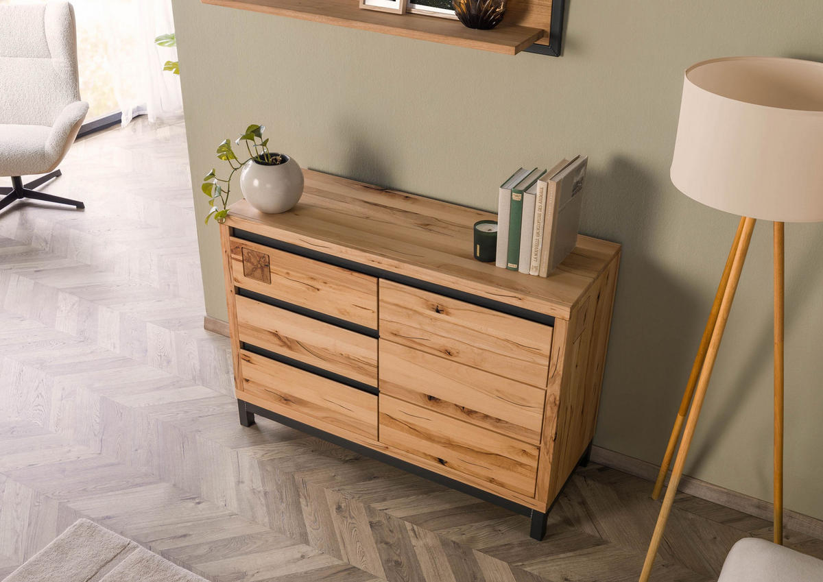 SIDEBOARD Kernbuche 120x45x85 natur geölt VILLANDERS #110 - Braun, Holz (120/85/45cm) - Massivmoebel24
