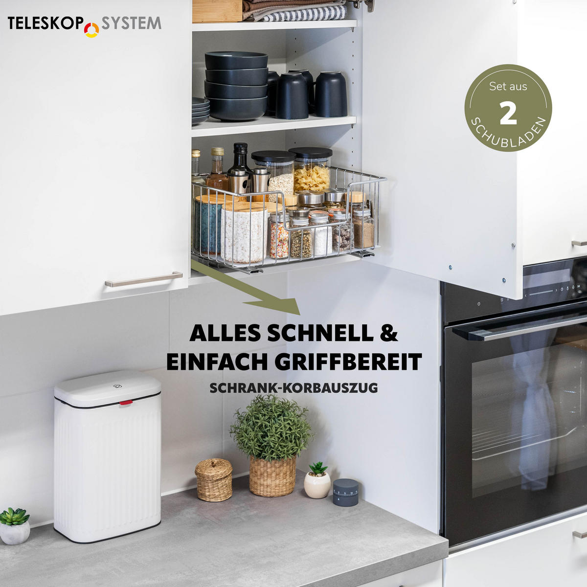 KORBAUSZUG (2er Set), 40 cm Breite, für Oberschränke, Chrom - Silberfarben, Metall (40/20/28.5cm) - bremermann