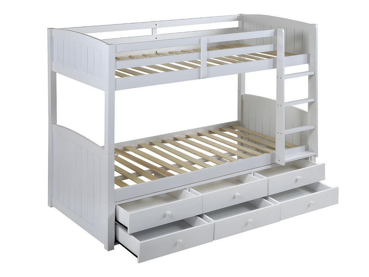 ETAGENBETT Stapelbett Massivholz + Lattenrost + Matratzen - 2 x 90 x 190 cm - Kiefer weiß - ANCHISE II - Weiß, Holz (97/198cm) - Vente-Unique