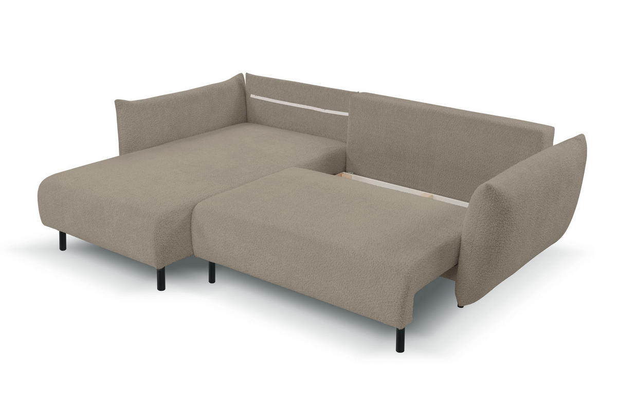 ECKSOFA UNO Braun Plüsch-Stoff mit Schlaffunktion - Braun, Holz (257/171cm) - MASSENO