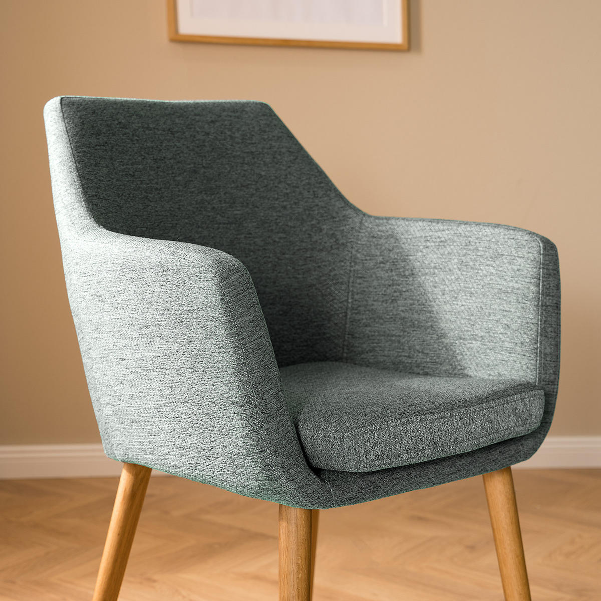 ARMLEHNENSTUHL - Dunkelgrün/Eichefarben, Textil (58/84/58cm) - home24