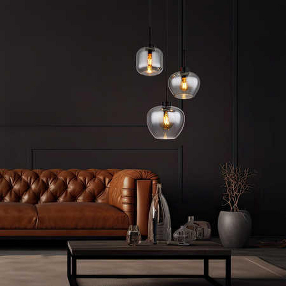 LED HÄNGELEUCHTE Matt Grau Rauchglas - Grau, Glas (38/38/120cm) - Globo Lighting