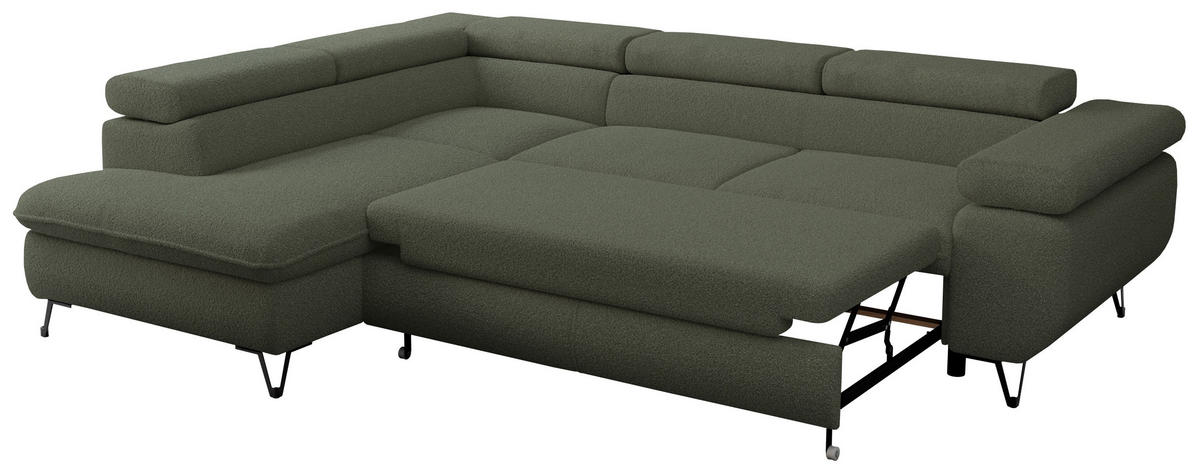 ECKSOFA PEDRO L Grün Boucle - Links Seite - Schwarz/Grün, Textil/Metall (208/273cm) - MKS