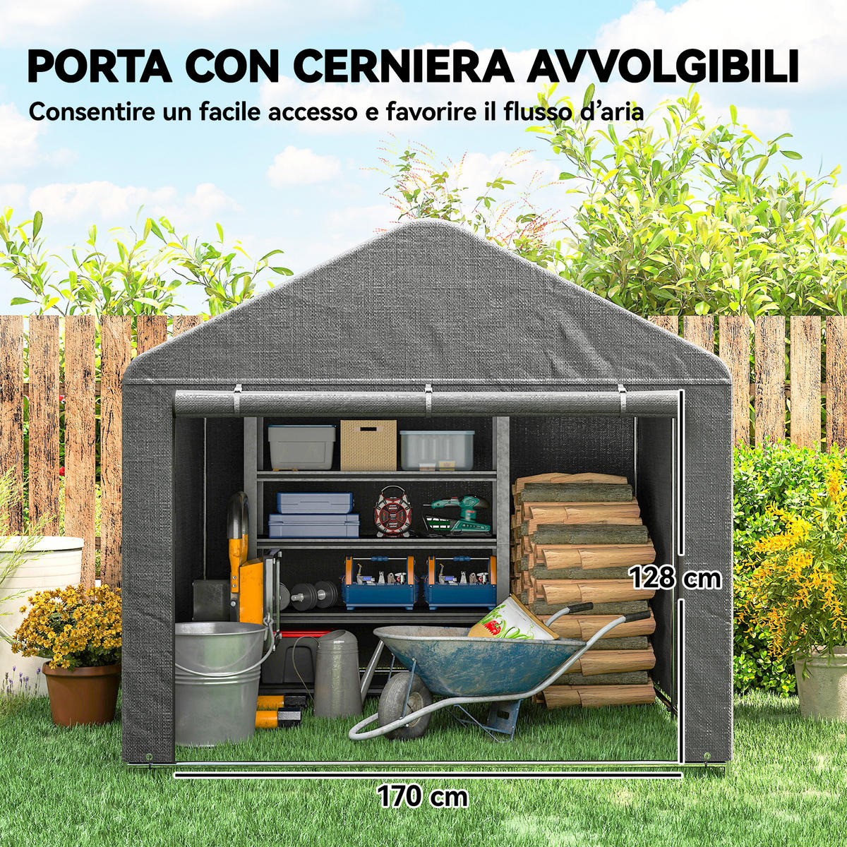 GARTENHAUS Wasserdichter Gartenschuppen mit Rolltor und Metallrahmen 2 x 2,4 m ,hellgrau - Hellgrau, Metall (200/183/238cm) - Vallsero
