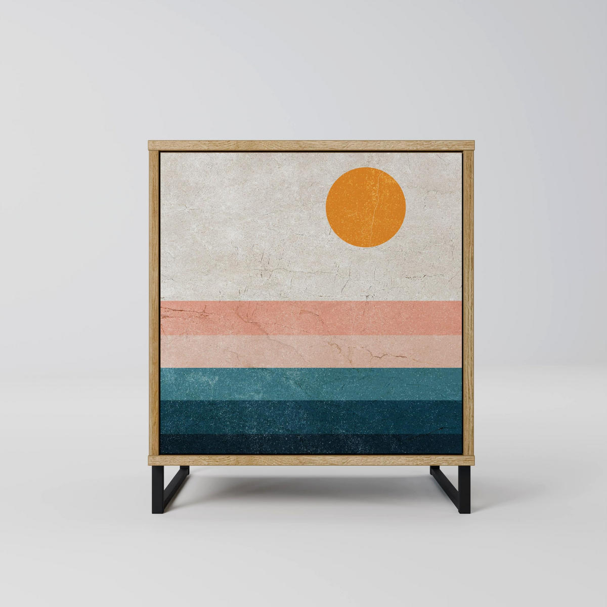 SIDEBOARD TWO HALVES, Eichefarben, 57,5x42x67,5 cm, Schwarze Metall-Rahmenfüße - Eichefarben/Multicolor, Holzwerkstoff/Metall (57.5/67.5/42cm) - SpaceRebels