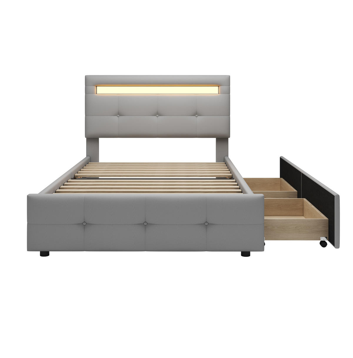 POLSTERBETT 90/200 cm Grau mit LED-Beleuchtung und 2 Schubladen - Grau, Textil (90/200cm) - Flora Grace