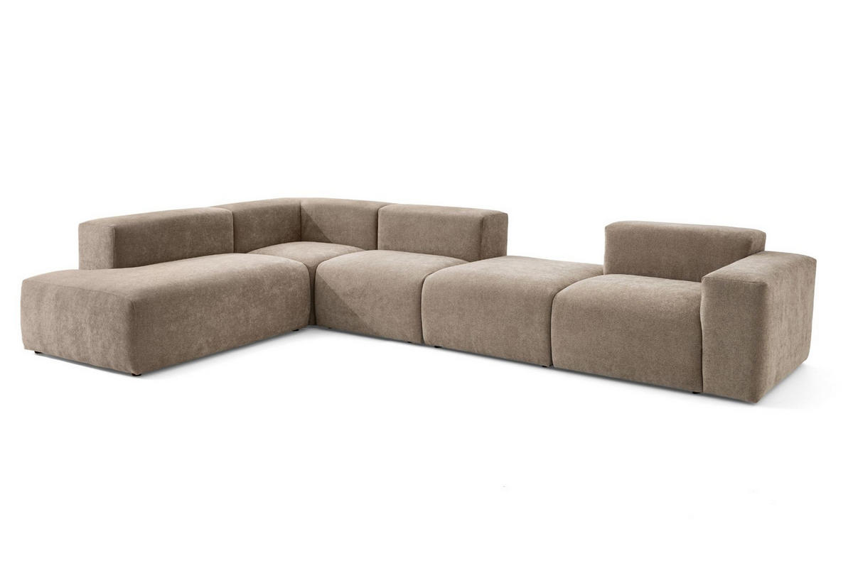 5-SITZER modulares Ecksofa HEAVEN SET 5 Links, Breite 380 cm Webstoff Braun - Schwarz/Braun, Holz/Kunststoff (380/245cm) - Muffo