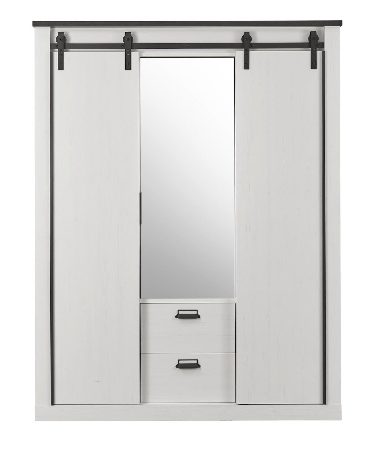 KLEIDERSCHRANK weiß Pinie, anthrazit Landhaus, Schiebetürenschrank 3-türig mit Spiegel 163 x 209 - Anthrazit/Weiß, Holzwerkstoff/Metall (162/209/63cm) - Furn.Design