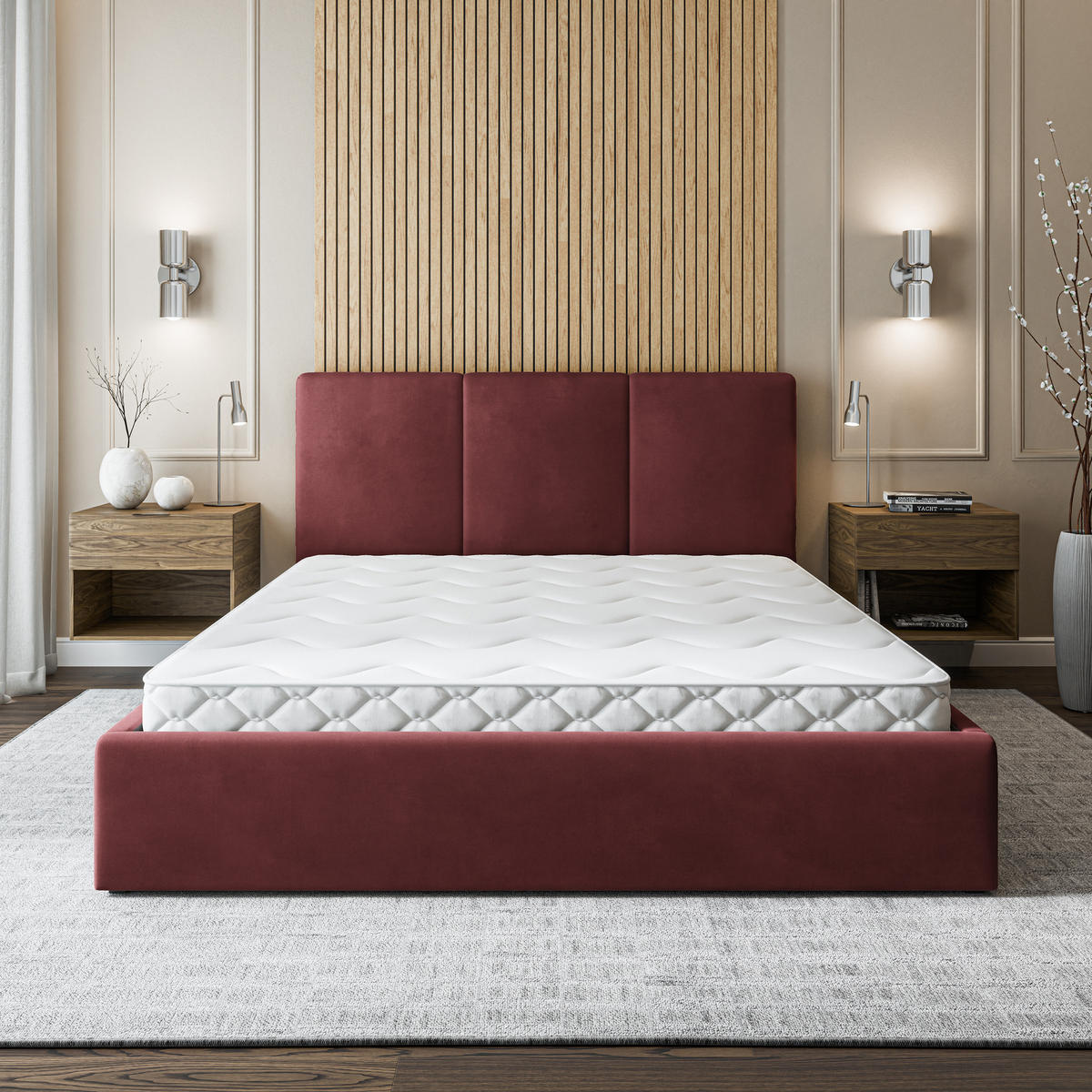 POLSTERBETT AZURI 160x200 cm mit Bettkästen - Rot - Rot, Holz (160/200cm) - MASSENO
