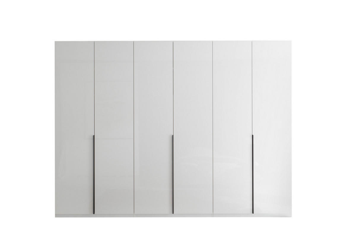 DREHTÜRENSCHRANK Camoleo mit Weiß Hochglanz 6 türiger Kleiderschrank mit Hoteleinteilung und Schubkästen - Weiß/Grau, Holzwerkstoff (302/225/58cm)
