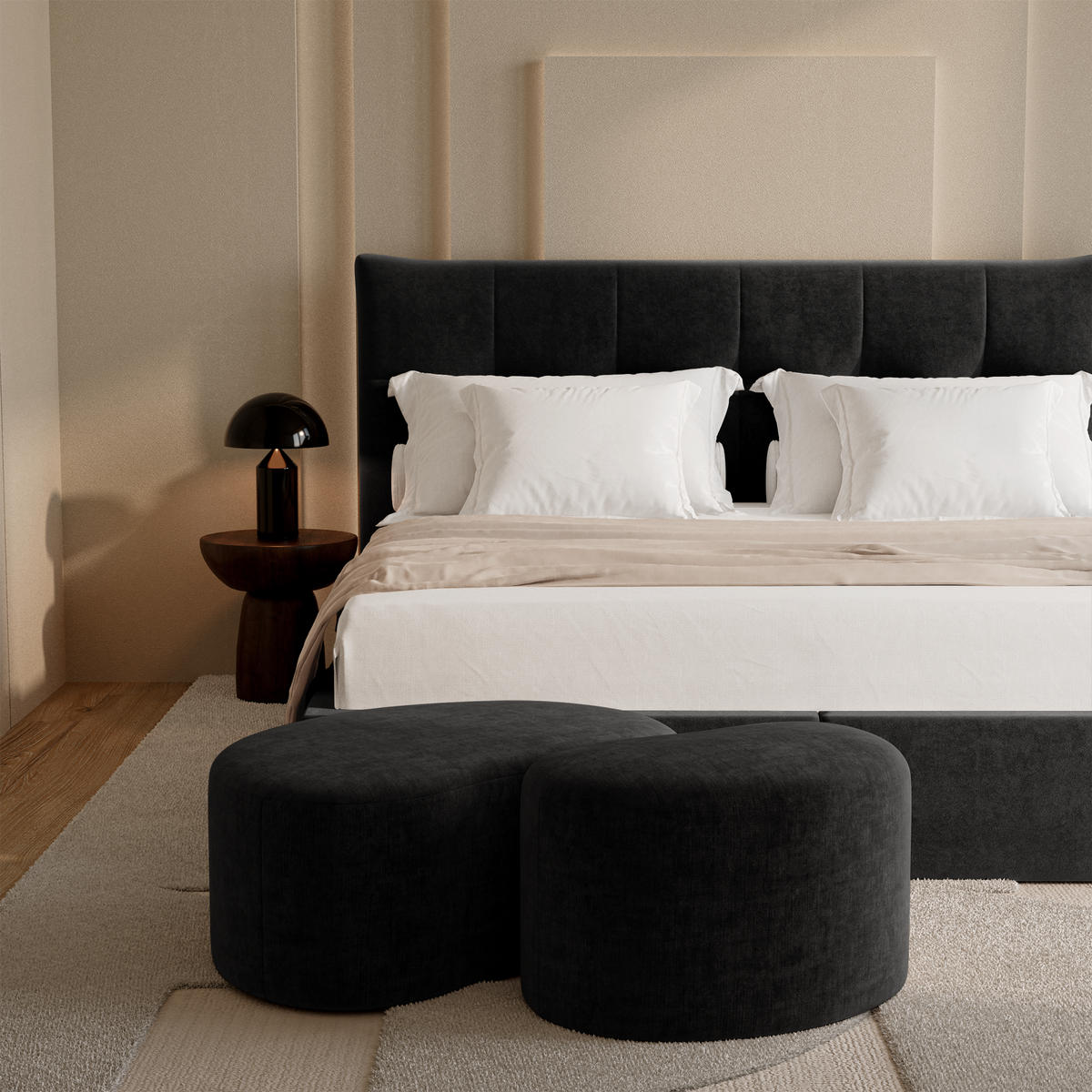 SITZHOCKER Samt Schwarz 80cm - Schwarz, Textil (80/36/52cm) - Sia Home