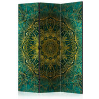 PARAVENT Akustik 3-tlg 135x172 cm Goldene Mandala Abstraktion - Grün, Holz/Textil (135/172/3cm) - Muralo