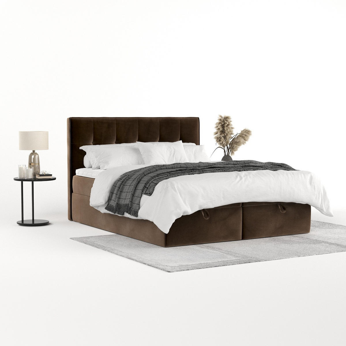 BOXBETT Tivra 160/200 cm Braun im Kronos Stoff - Schwarz/Braun, Holz/Holzwerkstoff (160/200cm) - AltaBeds