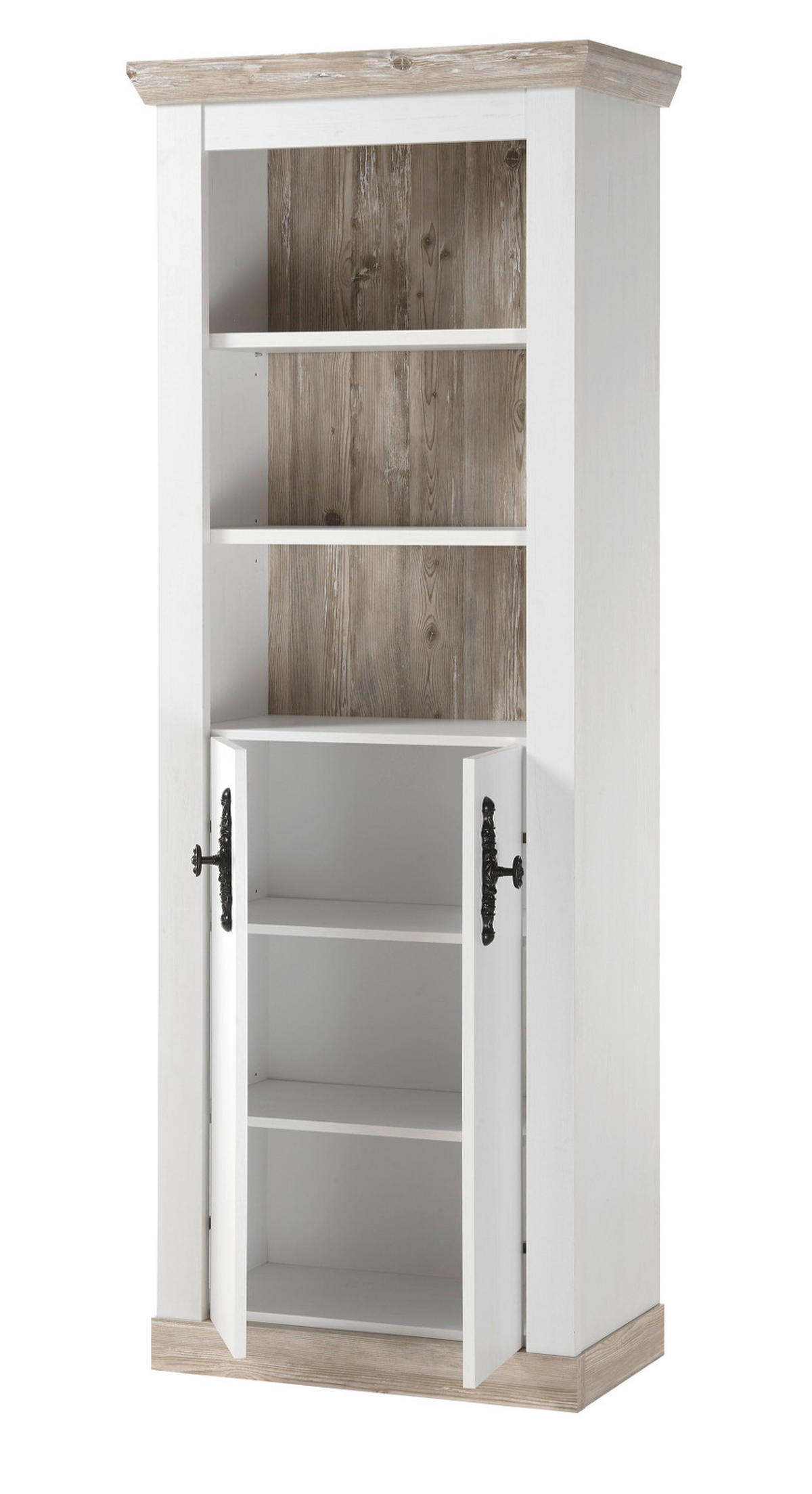 BADKOMBINATION Pinie weiß, Oslo Pinie, Landhaus Badmöbel Set 4-tlg. MIT Waschbecken 166 x 200 cm - Anthrazit/Weiß, Holzwerkstoff/Metall (166/200/46cm) - Furn.Design