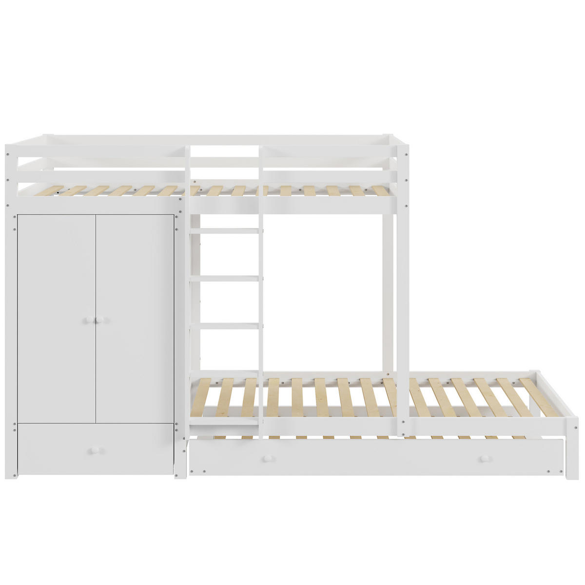 ETAGENBETT 90/200 cm Weiß aus Holz mit Ausziehbett und Kleiderschrank - Weiß, Holz (90/200cm) - Flora Grace
