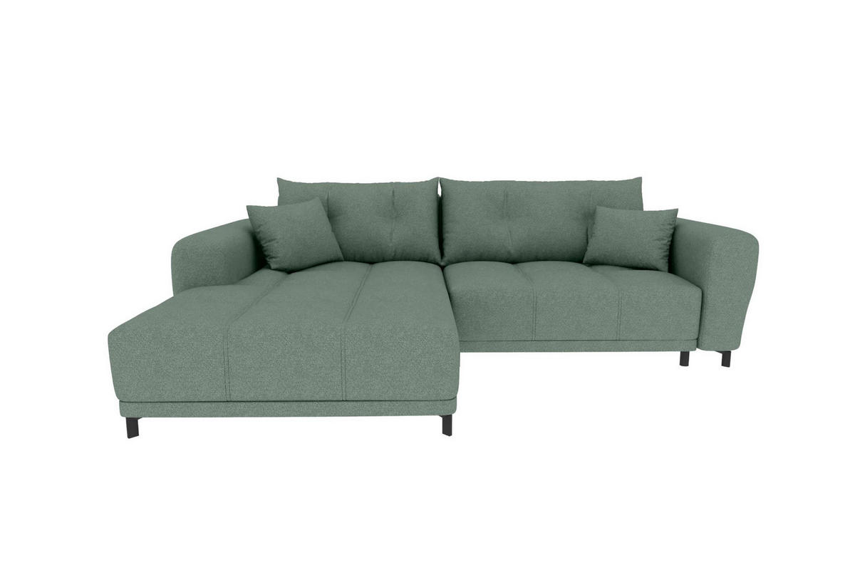 ECKSOFA Massimo Strukturstoff Salbeigrün inkl. Schlaffunktion Links - Salbeigrün/Schwarz, Textil/Metall (246/177cm) - 99rooms