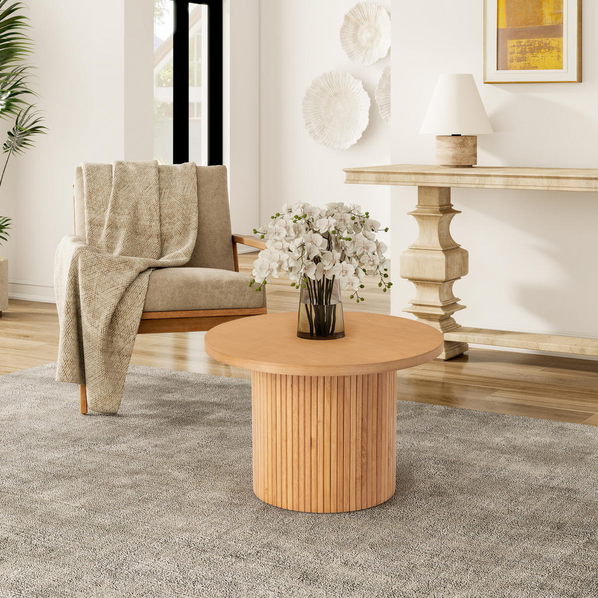 COUCHTISCH 90/90/40 cm Natur mit MDF Holz und Gummiholzkonstruktion - Naturfarben, Holz (60/60/40cm) - OKWISH