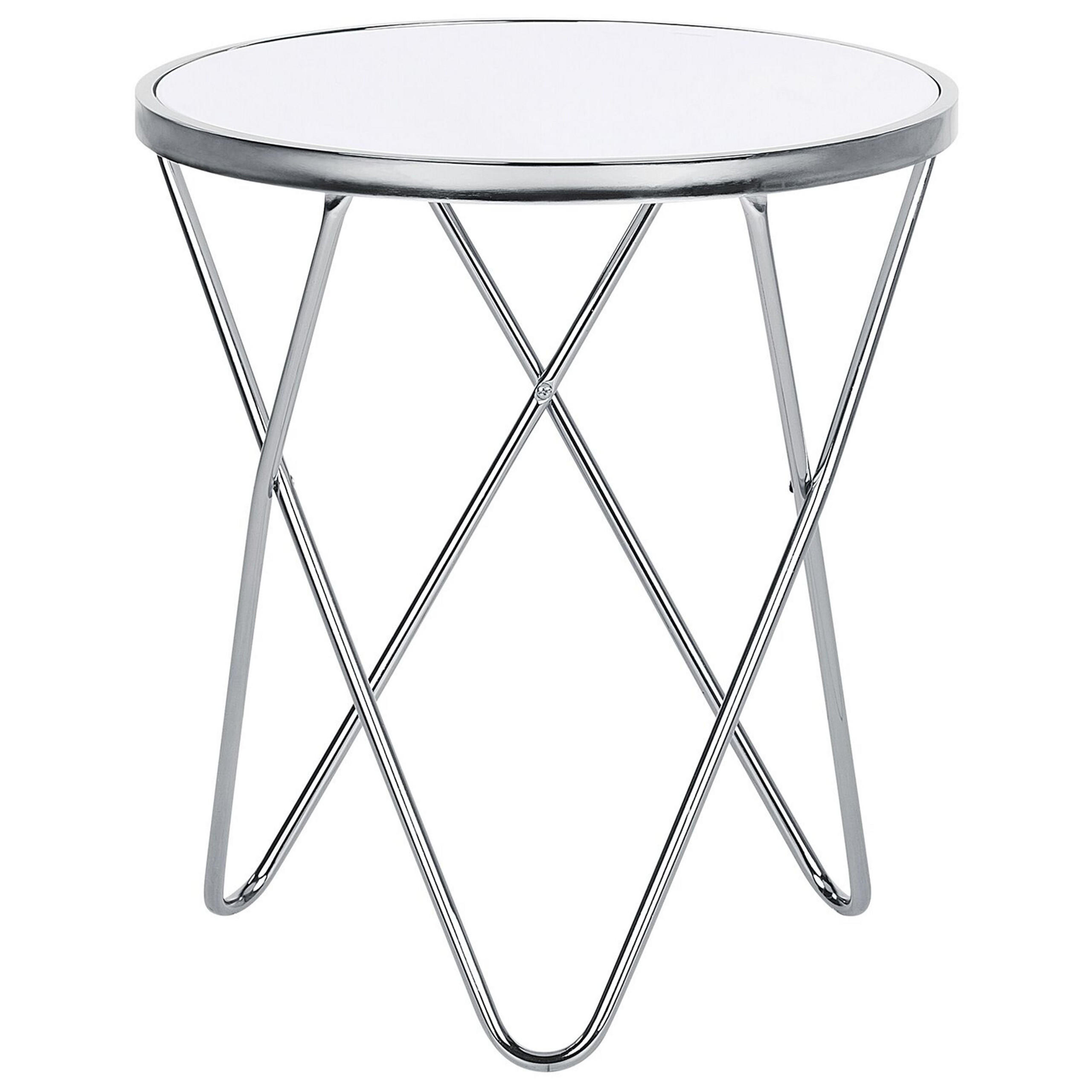 BEISTELLTISCH weiß/silber 50 cm MERIDIAN Meridian - Silberfarben/Weiß, Glas (50/50/55cm) - Beliani