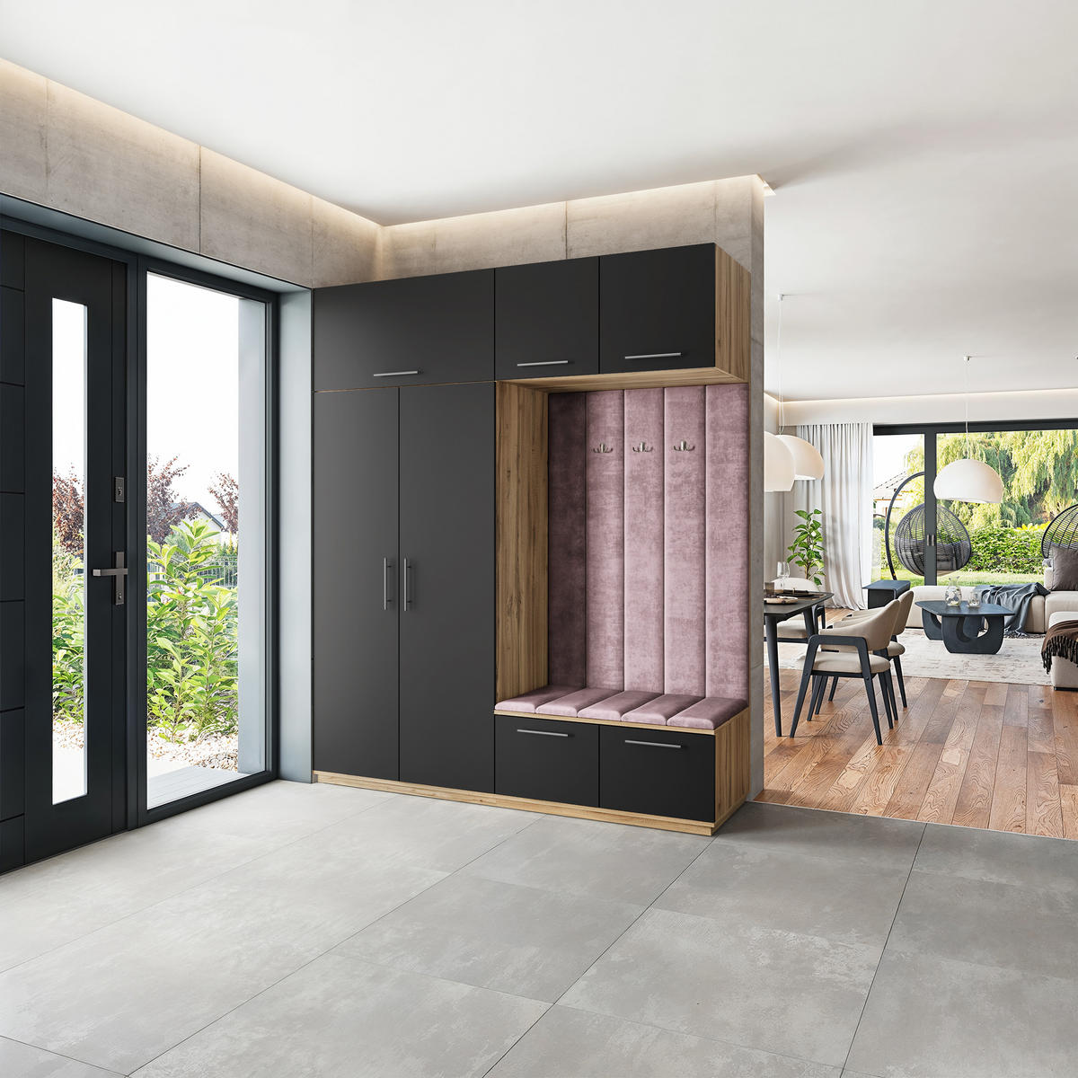 GARDEROBENSCHRANK REMA 200/240/60 cm Modern Garderobe-Set Eiche Wotan - Eiche Wotan/Lila, Holzwerkstoff (200/240/60cm) - MASSENO