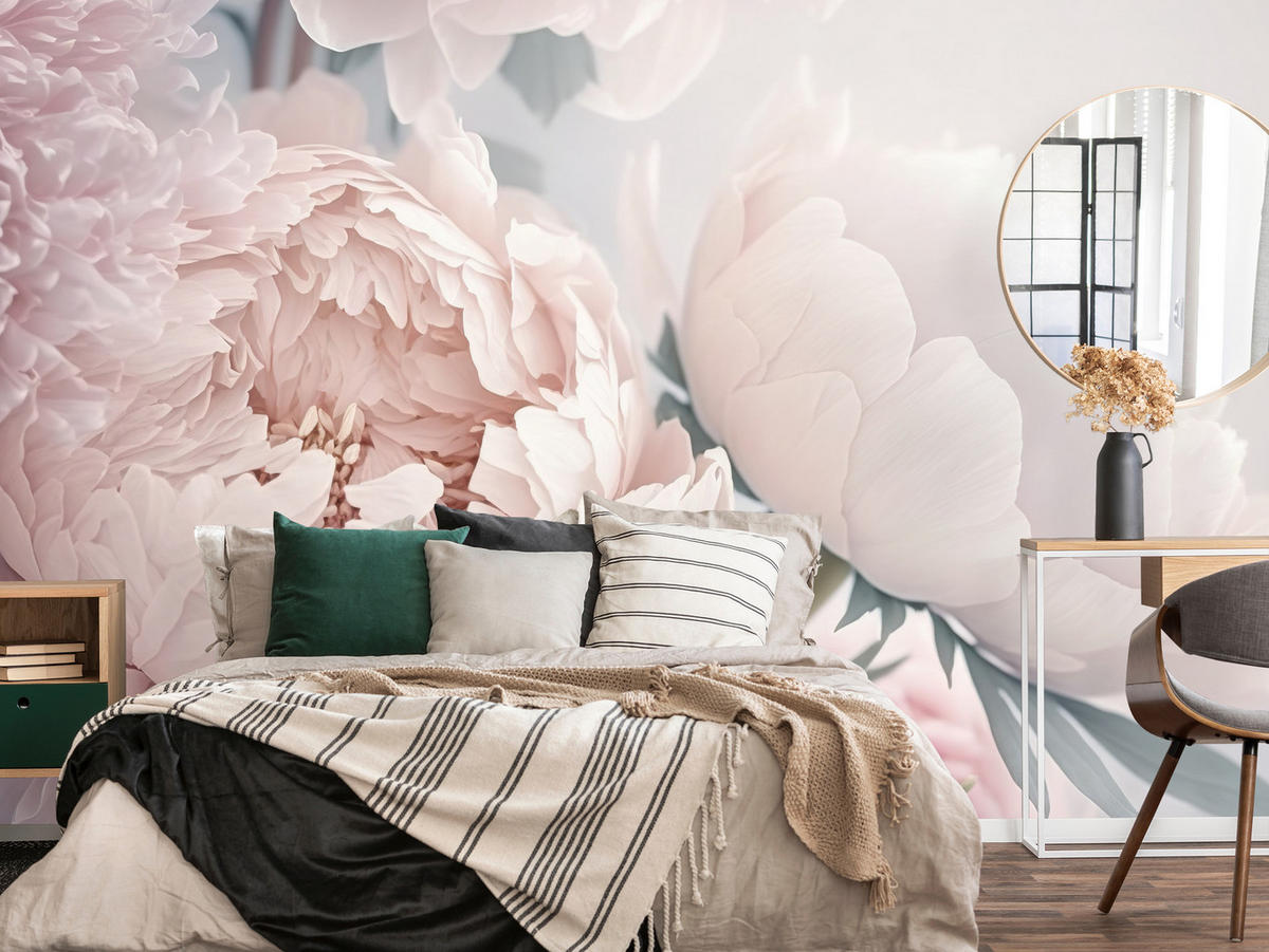 FOTOTAPETA Pre Spálňu Veľké Kvety Ružové Pivonky 350 x 256 cm - zelená/ružová, papier (350/256cm) - Muralo