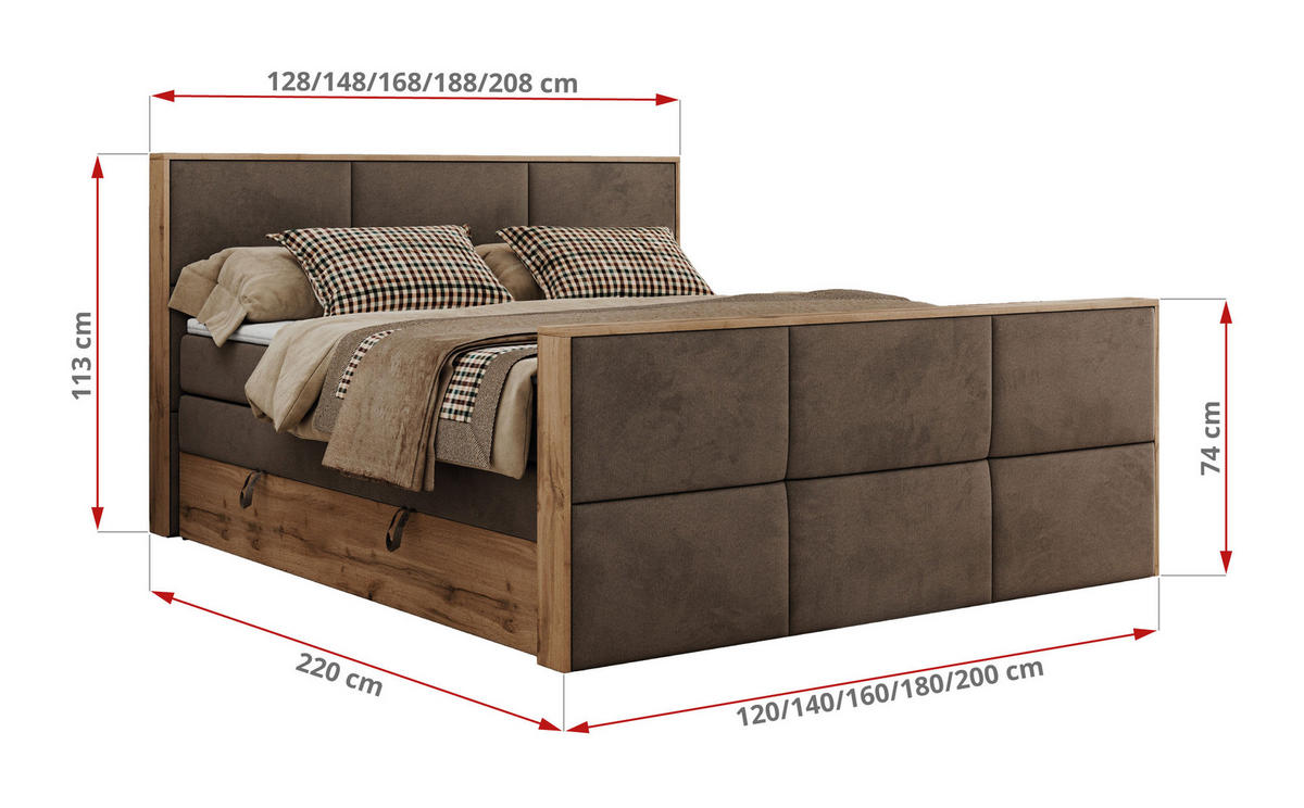 BOXSPRINGBETT ALBERO 2 KING DUO 120/200 Braun Velvet - H3 - Braun, Holz/Textil (120/200cm) - MKS