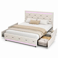 POLSTERBETT 140/200 cm mit LED, USB & Stauraumschubladen - Beige, Holz/Metall (140/200cm) - Joyfair