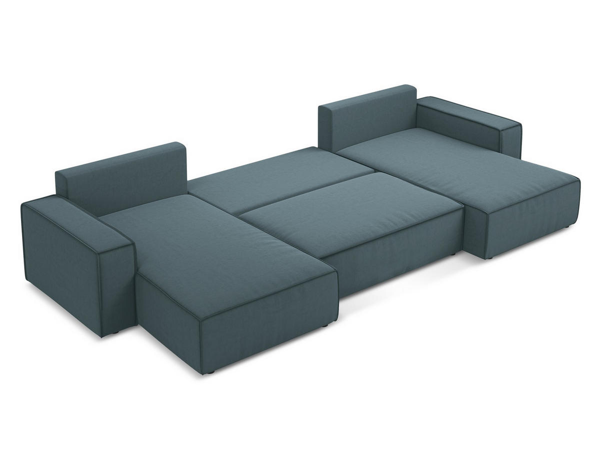 WOHNLANDSCHAFT Samt Stoff Blau - Blau/Petrol, Kunststoff/Textil (398/82/185cm) - Makamii
