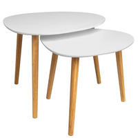 COUCHTISCH 2er Set MDF Bambus Weiß Naturfarben 55×53×42 / 39×39×40 cm - Weiß/Naturfarben, Holzwerkstoff (53/55/42cm) - Begryf