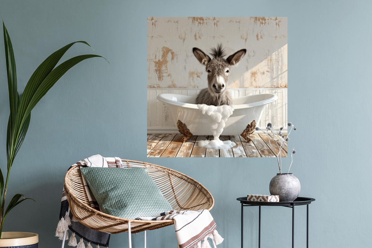 WANDTATTOO Esel - Tiere - Badewanne - Schaumstoff 50x50 cm - Weiß, Kunststoff (50/50/0.1cm) - MuchoWow