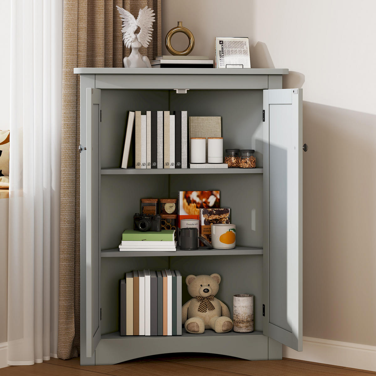 MIDISCHRANK 61,5/80 cm aus MDF mit 2 Türen Grau - Grau, Holzwerkstoff (34.5/90/61.5cm) - Modenvie