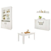 ESSZIMMER-SET 4-teilig weiß Pinie Landhaus, Soft-Close-Funktion - Silberfarben/Weiß, Glas/Holzwerkstoff (166/207/90cm) - Furn.Design