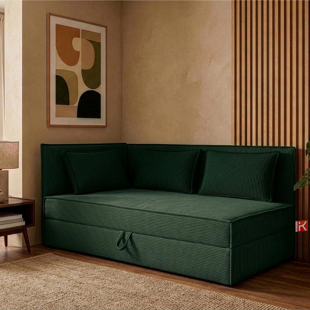 JUGENDBETT ROTI Einzelbett mit Bettkasten, 90x200cm, Bett mit Bonellmatratze, mit Rückenlehne - Dunkelgrün/Schwarz, Holz/Holzwerkstoff (92/200cm) - KONSIMO®