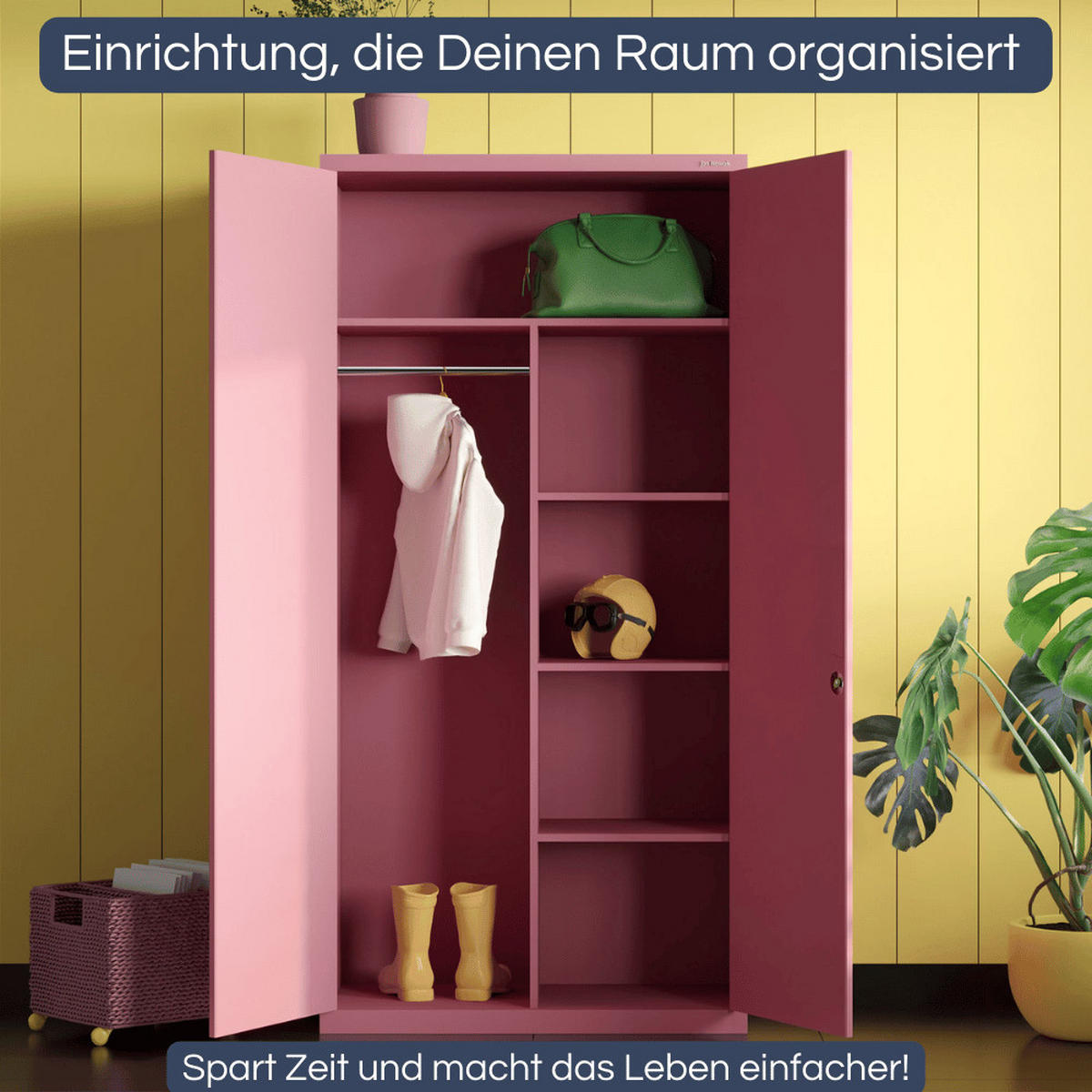 MEHRZWECKSCHRANK Metall abschließbar REKL 185x90x45cm Rosa - Rosa, Metall (90/185/45cm) - DELUKE