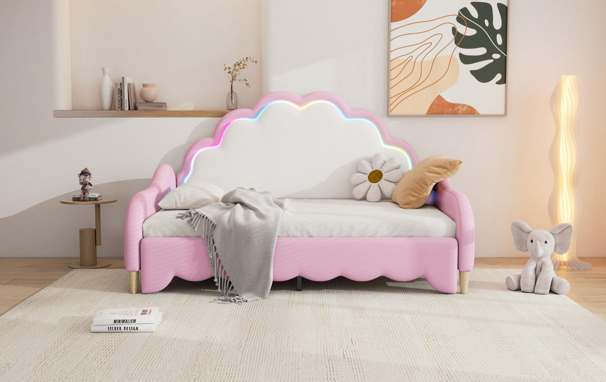 POLSTERBETT 140/200 cm Rosa aus PU mit LED-Beleuchtung - Rosa, Kunststoff (140/200cm) - OKMYHOME