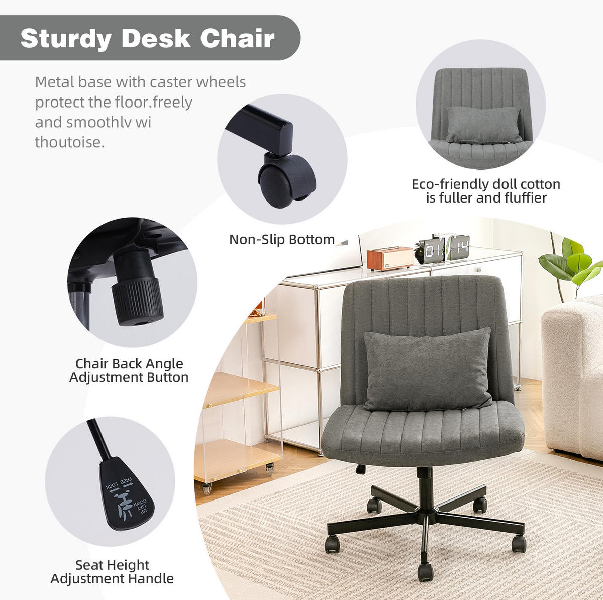 BÜROSTUHL höhenverstellbar mit Rollen Stoff Dark Grey - Dunkelgrau, Kunststoff (25.2/33/21.5cm) - Meubliv