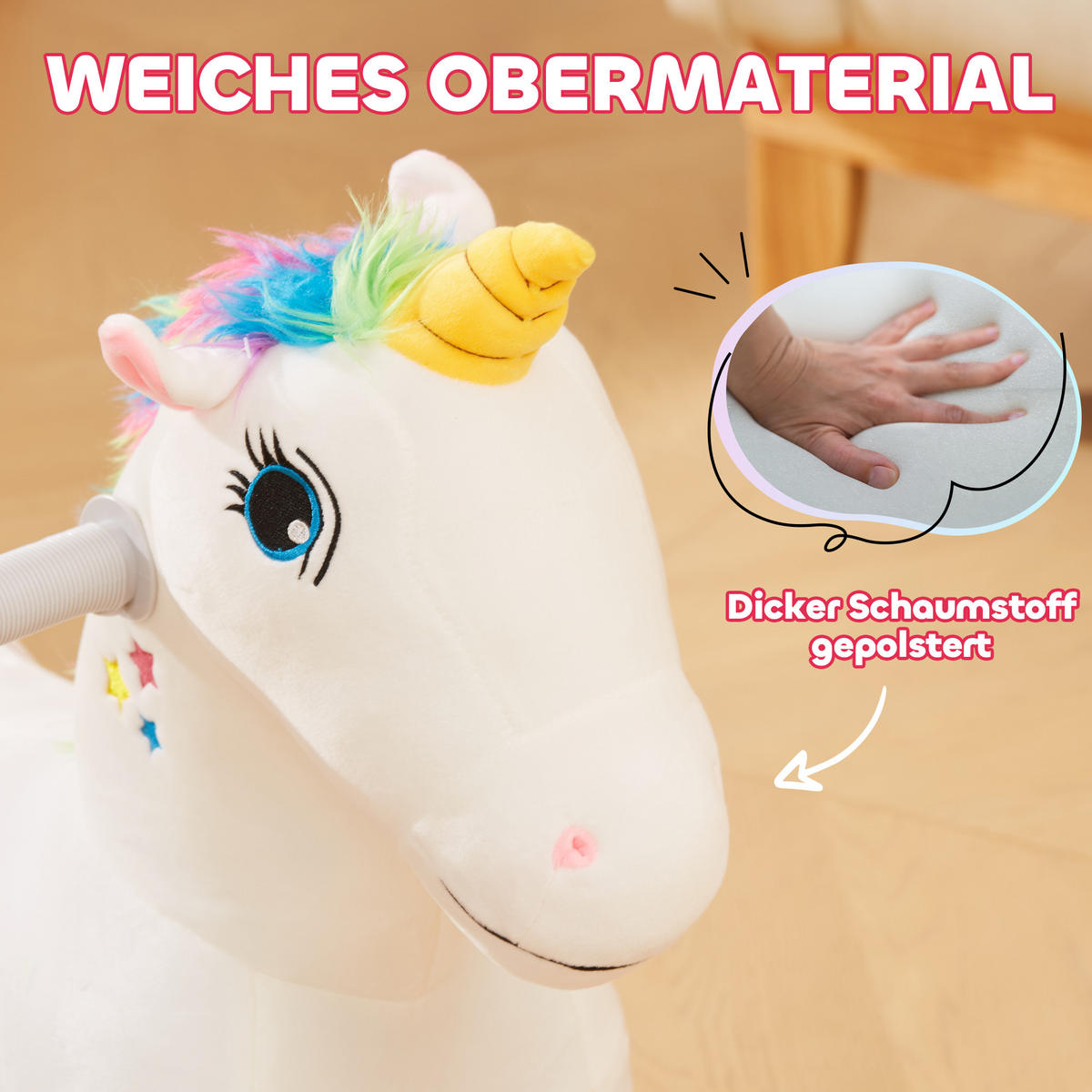 ELEKTRISCHES Pferd, Weiß, Polyester, Kunststoff, 69cm x 34cm x 53cm - Weiß, Kunststoff (69/34/53cm) - AIYAPLAY