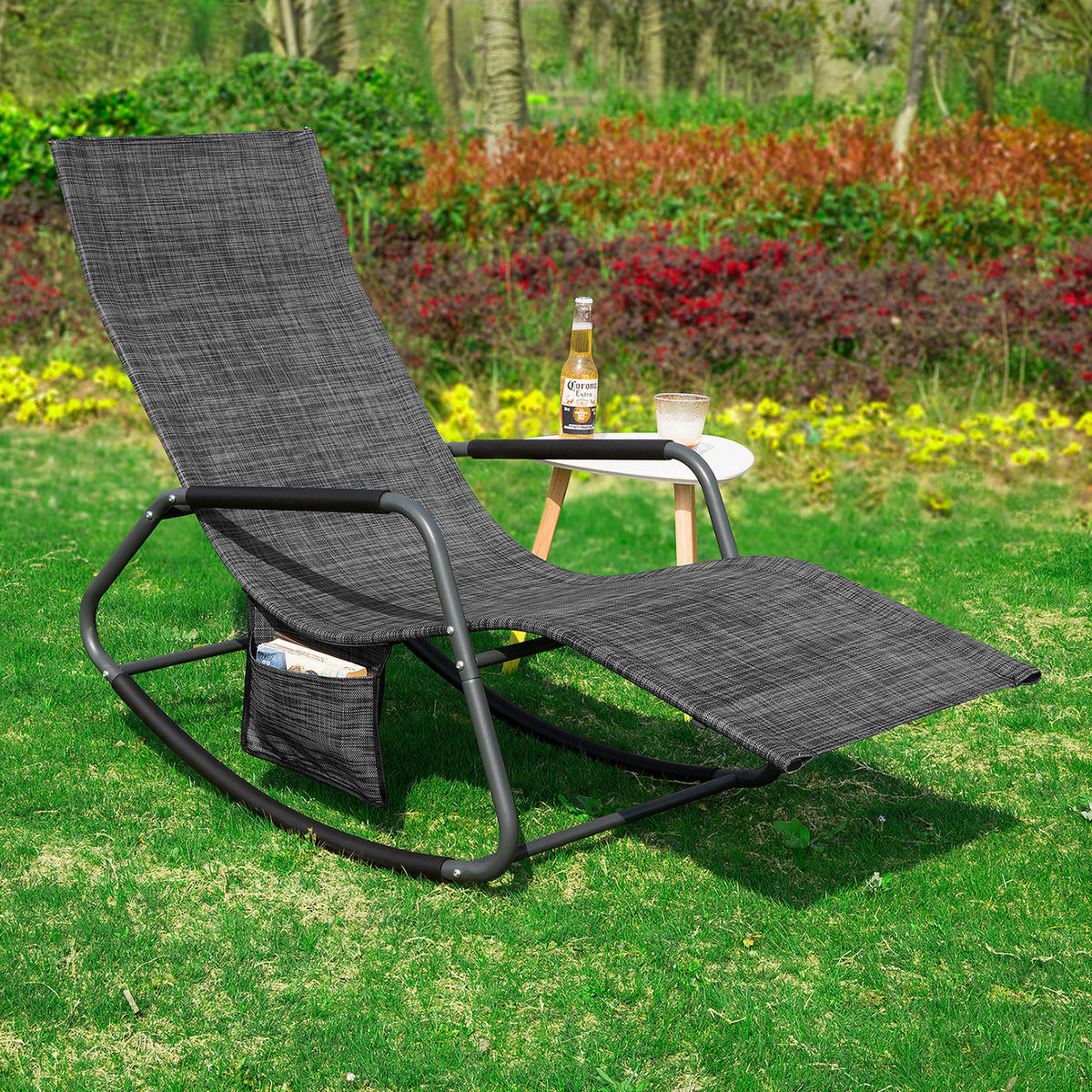 SONNENLIEGE Schwarz - Schwarz, Metall (145/85/57cm) - SoBuy