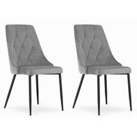 STUHL BRISIGHELLA 2-er Set, Grau, mit Samtstoff gepolstert - Grün, Textil/Metall (56/84/62cm) - Komodee